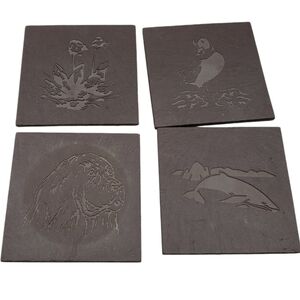 Slate Coaster Set of 4 Square Animal Print Canadian Handcrafted Boxed